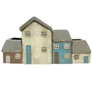 Vintage 2000s Village Pottery Ceramic Flower Pot/Planter by Ganz Row of 4 Houses